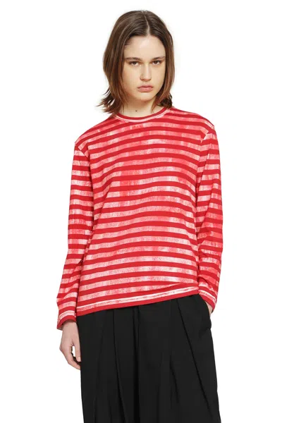 Comme Des Garçons Striped Cotton Jersey Long Sleeve T-shirt In Red