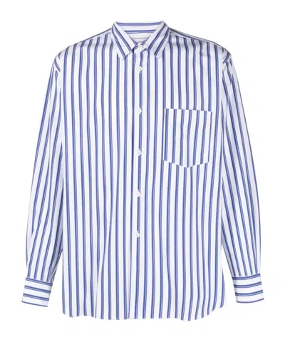 Comme Des Garçons Striped Cotton Shirt In Blue