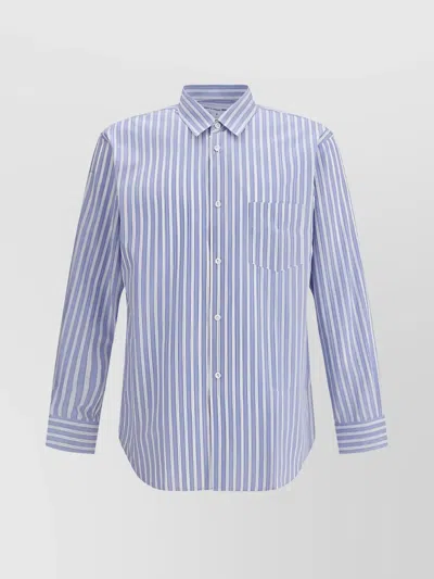 Comme Des Garçons Striped Cotton Shirt Chest Pocket In Blue