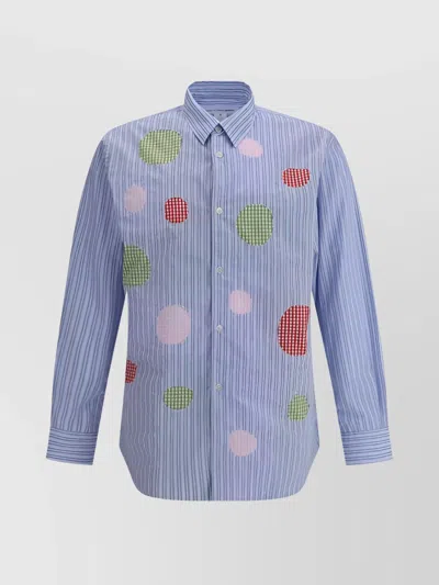 Comme Des Garçons Striped Cotton Shirt With Adjustable Button Cuffs In Blue