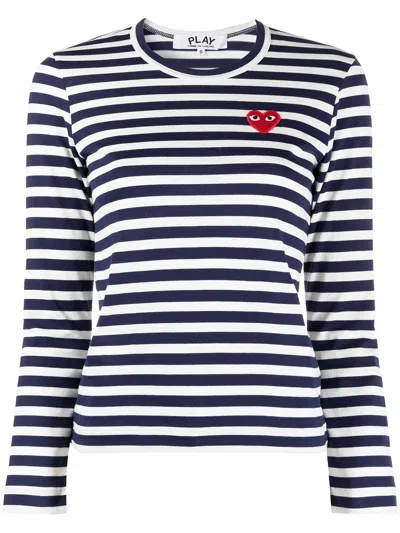 Comme Des Garçons Striped Cotton T-shirt In Blue