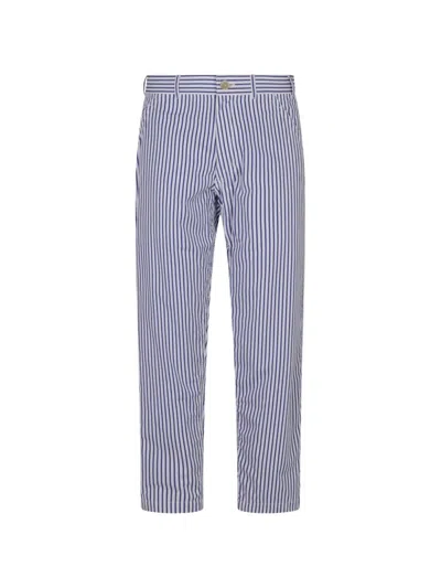 Comme Des Garçons Striped Cotton Trousers In Multi