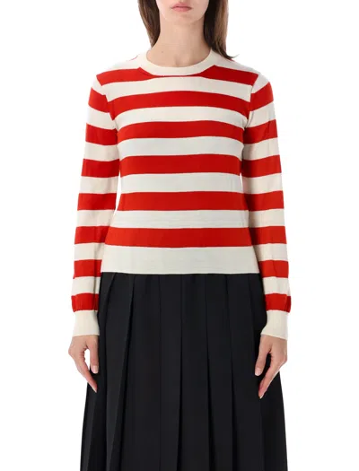 Comme Des Garçons Comme Des Garcons Striped Crewneck Sweater In Off White X Red