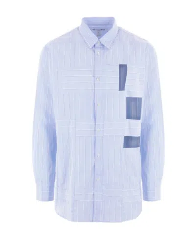 Comme Des Garçons Striped Cut-out Cotton Shirt In Blue