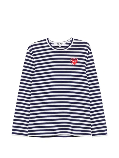 Comme Des Garçons Striped Heart-patch Long-sleeve T-shirt In Multi