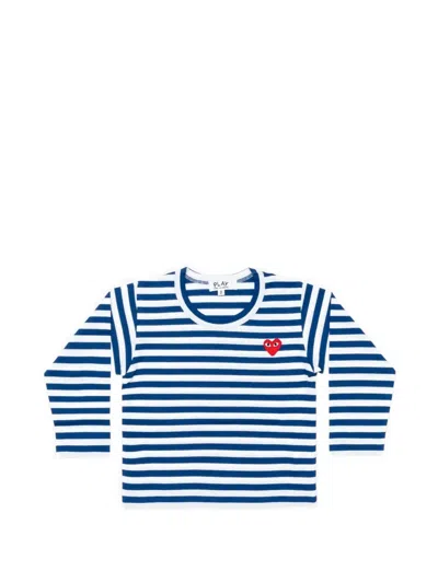 Comme Des Garçons Kids' Striped Heart-patch T-shirt In Blue
