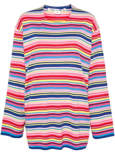 Comme Des Garçons Striped Knitted Jumper In Pink
