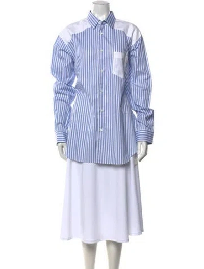 Pre-owned Comme Des Garçons Striped Long Sleeve Button-up Top In Blue