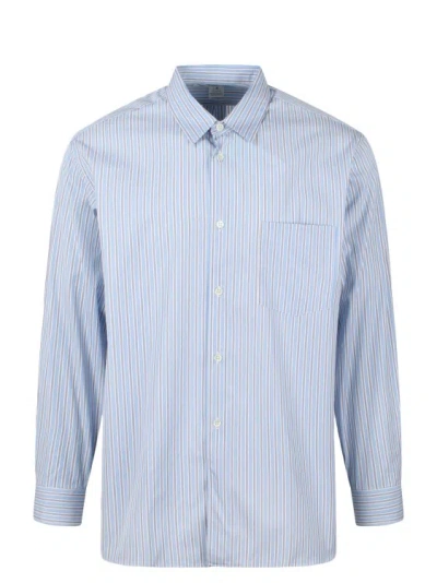 Comme Des Garçons Striped Long Sleeve Shirt In Blue