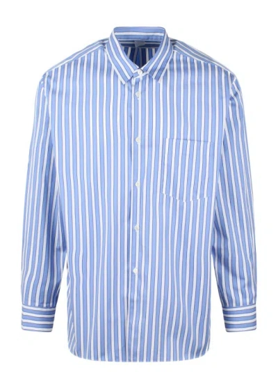Comme Des Garçons Striped Long Sleeve Shirt In Blue