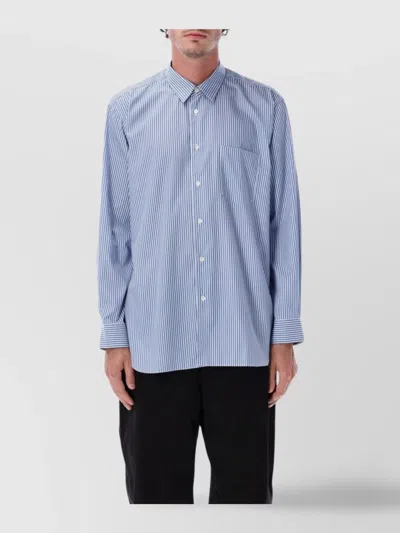 Comme Des Garçons Striped Long Sleeve Shirt Featuring Chest Pocket In Blue