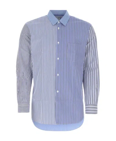 Comme Des Garçons Striped Long-sleeved Shirt In Blue