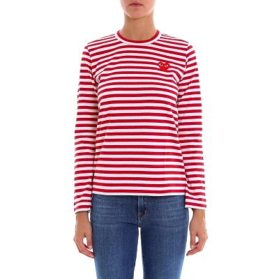 Comme Des Garçons Striped Long-sleeved T-shirt In Red