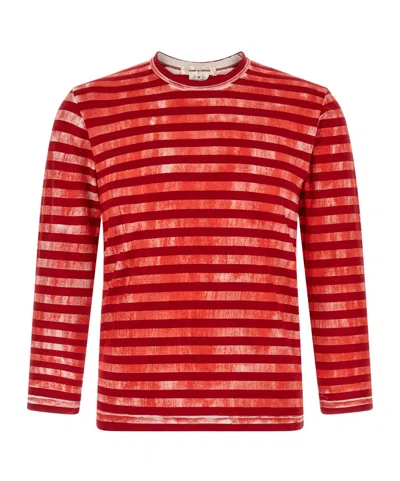 Comme Des Garçons Striped Long Sleeved T-shirt In Red