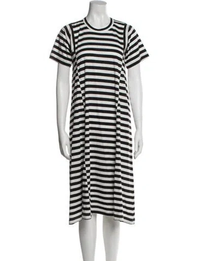 Pre-owned Comme Des Garçons Striped Midi Length Dress In White