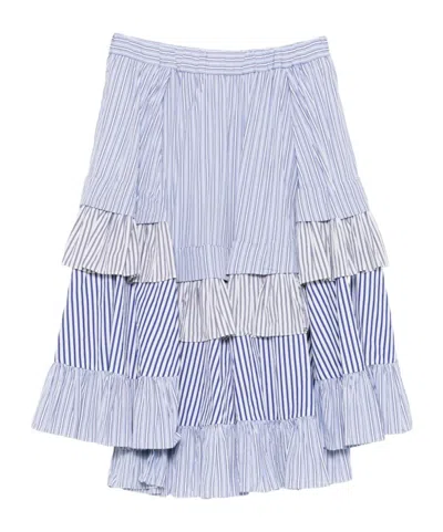 Comme Des Garçons Striped Midi Skirt In Blue