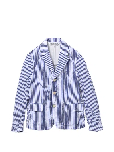 Comme Des Garçons Striped Pattern Jacket In Blue