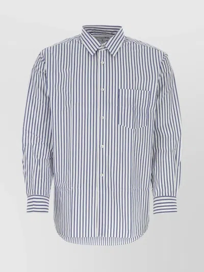 Comme Des Garçons Striped Pattern Shirt Chest Pocket In Blue