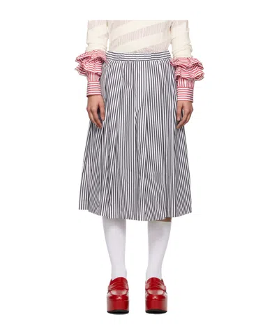 Comme Des Garçons Striped Pleated Cotton Skirt In White