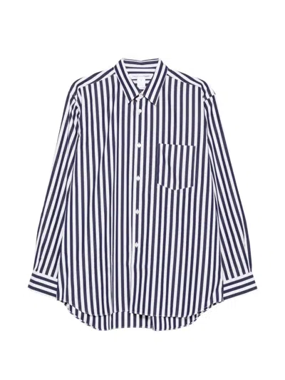 Comme Des Garçons Striped Pocket Shirt In Blue