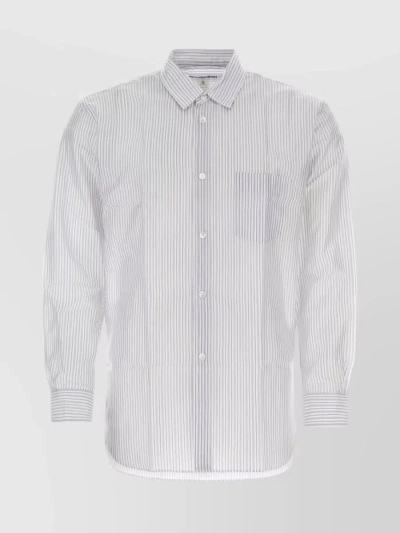Comme Des Garçons Striped Pocket Shirt With Long Sleeves In White