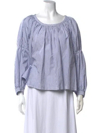 Pre-owned Comme Des Garçons Striped Scoop Neck Blouse In Blue