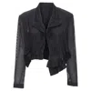 Comme Des Garçons Comme Des Garcons Striped Sheer Ruffle Cropped Blazer Jacket In Black