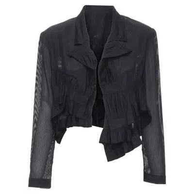 Comme Des Garçons Comme Des Garcons Striped Sheer Ruffle Cropped Blazer Jacket In Black