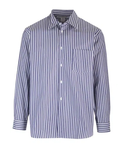 Comme Des Garçons Striped Shirt With Pocket In Blue