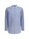 Comme Des Garçons Striped Buttoned Shirt In Blue
