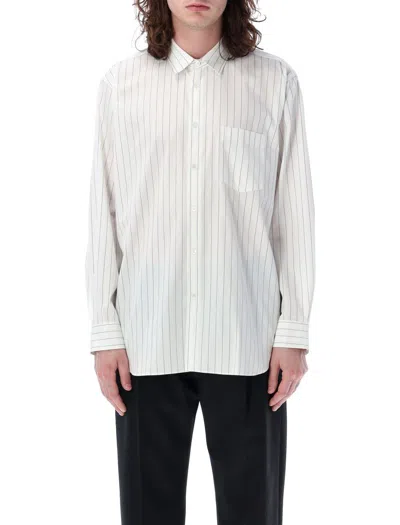 Comme Des Garçons Striped Cotton Shirt In White Navy