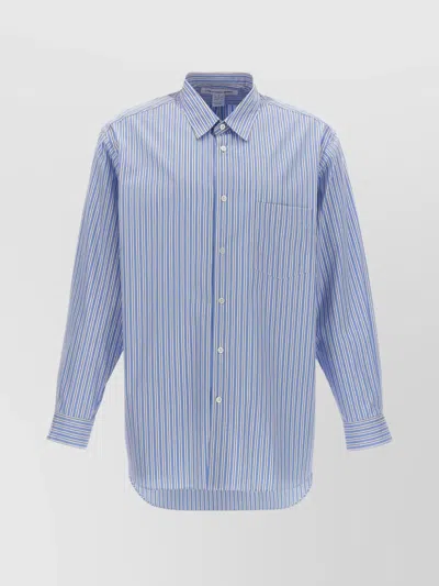 Comme Des Garçons Striped Shirt With Button-down Collar In Blue