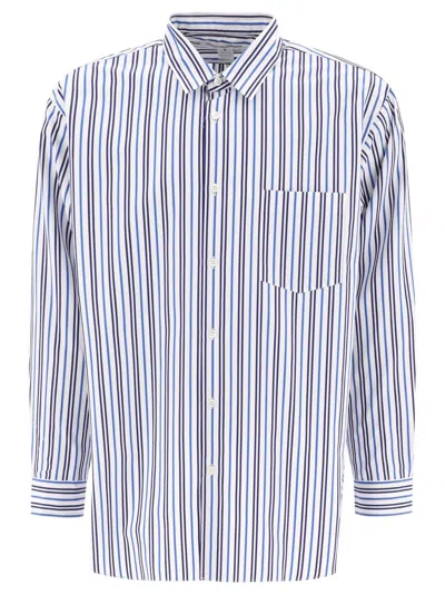 Comme Des Garçons Striped Shirt With Chest Pocket In Blue