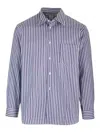 Comme Des Garçons Striped Shirt With Pocket In Blue