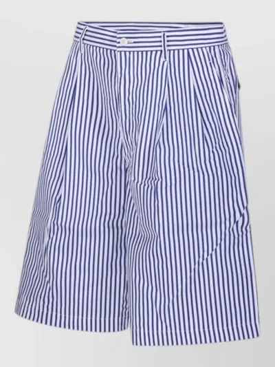 Comme Des Garçons Striped Shorts Belt Loops Side And Back Pockets In Blue