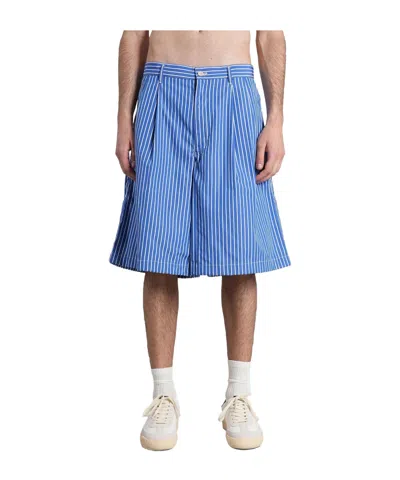 Comme Des Garçons Striped Shorts In Blue