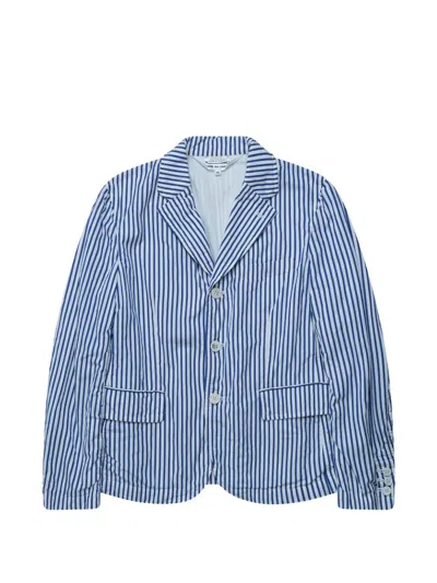 Comme Des Garçons Striped Single-breasted Blazer In Blue
