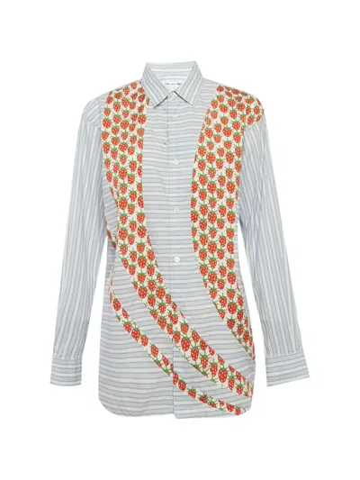 Pre-owned Comme Des Garçons Striped Strawberry-print Shirt In White