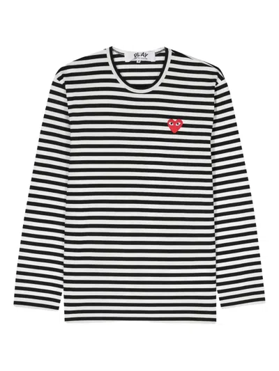 Comme Des Garçons Blackwhite Crewneck Logo Striped T-shirt In Gray
