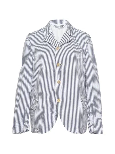 Comme Des Garçons Stripe-pattern Long-sleeve Blazer In Gray
