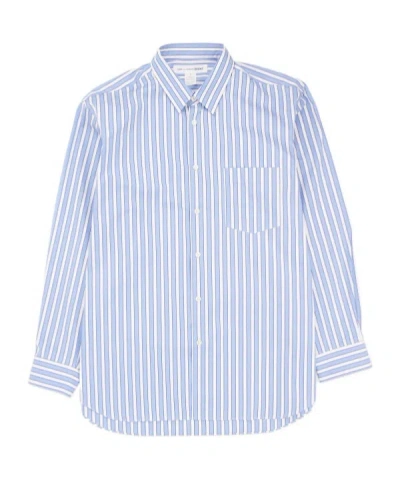 Comme Des Garçons Stripped Cotton Shirt In Blue