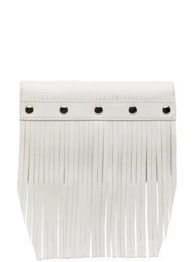 Comme Des Garçons Stud-embellished Fringed Leather Wallet In White