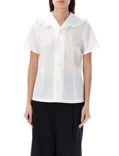 Comme Des Garçons Stylish White Cotton Wide Collar Shirt For Women