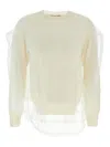 Comme Des Garçons Wool Sweater With Multilayer Tulle Detail In Neutral