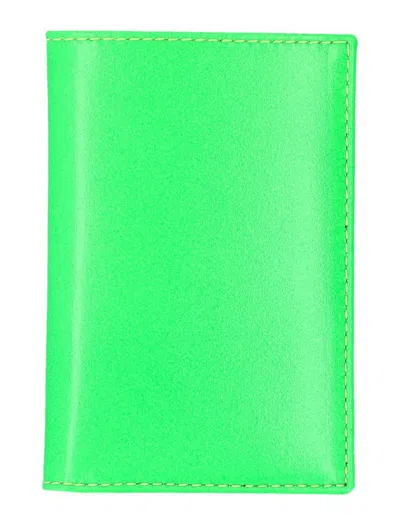Comme Des Garçons Super Fluo Leather Bifold Cardholder In Green