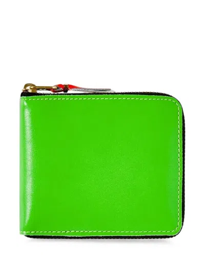 Comme Des Garçons Super Fluo Leather Wallet In Green
