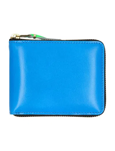 Comme Des Garçons Super Fluo Zip Around Wallet In Blue