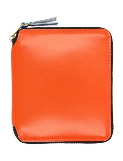 Comme Des Garçons Fluorescent Leather Zip Around Wallet In Orange