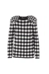 Comme Des Garçons Gingham Check Long Sleeve Crew Neck Top In Black
