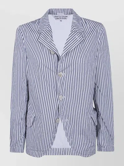 Comme Des Garçons Tailored Blazer Jacket Striped Lapel Detail In Blue